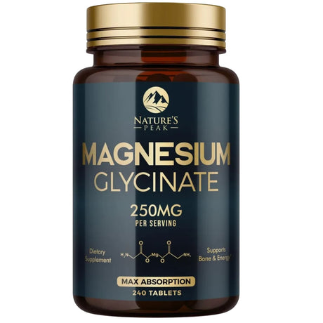 Frasco de glicinato de magnesio Nature’s Peak de 240 tabletas