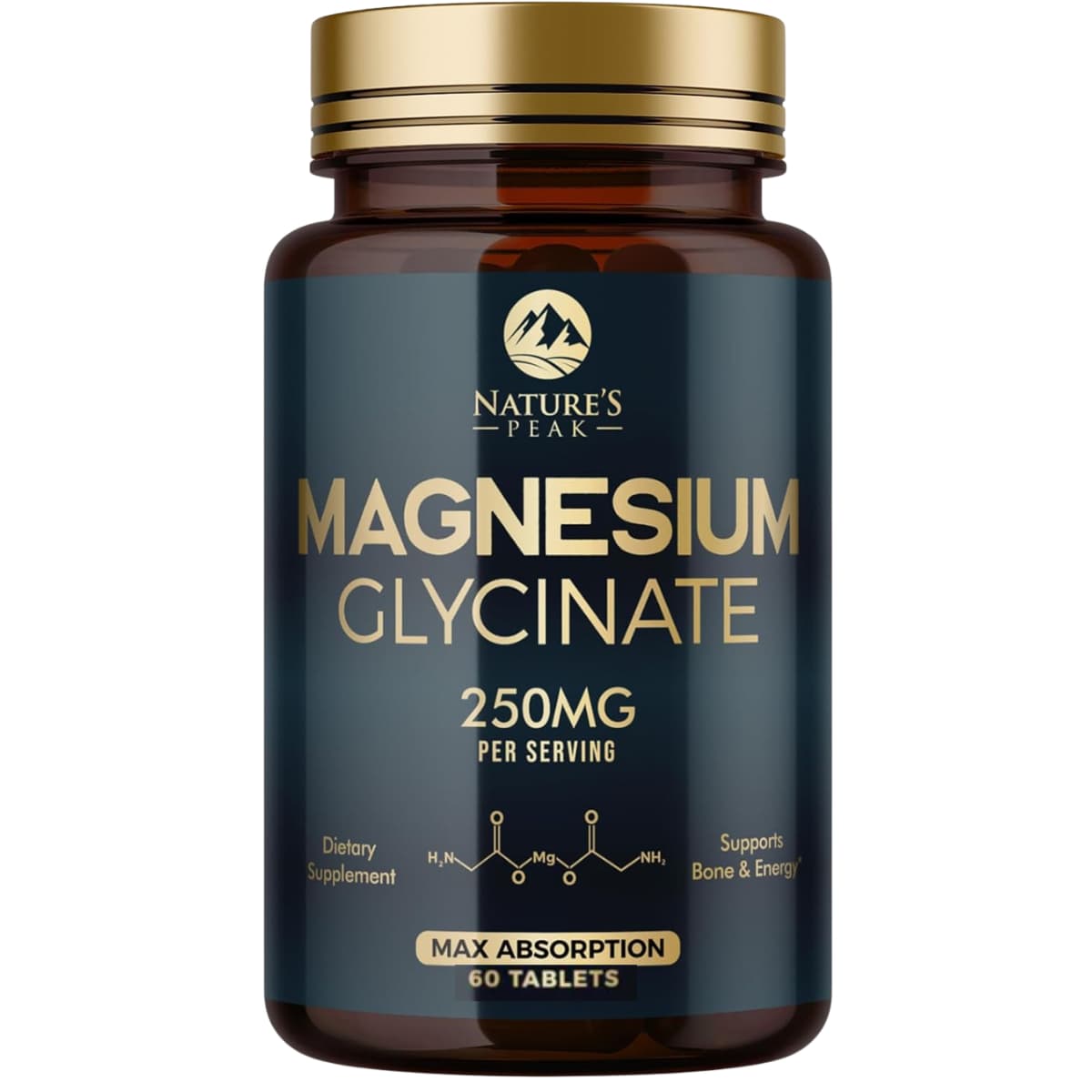 Frasco de glicinato de magnesio Nature’s Peak de 60 tabletas