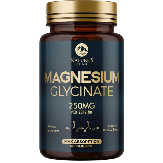 Frasco de glicinato de magnesio Nature’s Peak de 60 tabletas