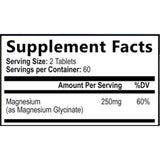 Etiqueta de información suplementaria de glicinato de magnesio Nature’s Peak de 120 tabletas