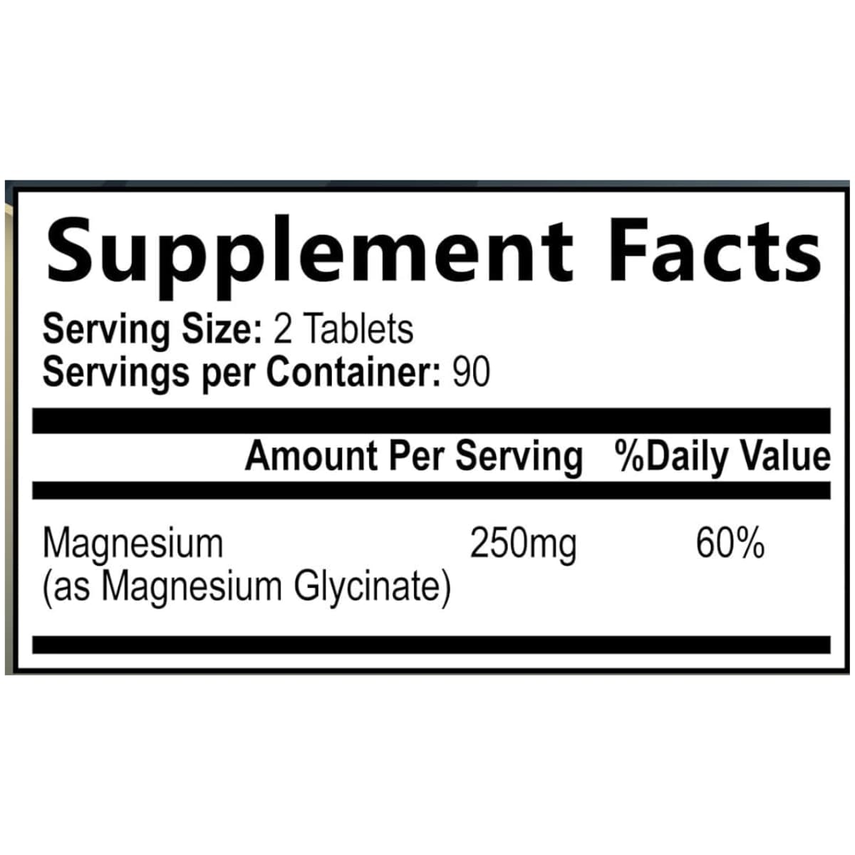 Etiqueta de información suplementaria de glicinato de magnesio Nature’s Peak de 180 tabletas