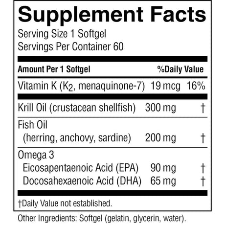 Etiqueta Supplement Facts de Nature's Sunshine aceite de krill con Omega 3 y vitamina K2