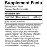 Tabla nutricional del suplemento Nature's Sunshine Ajo de Alta Potencia 60 tabletas