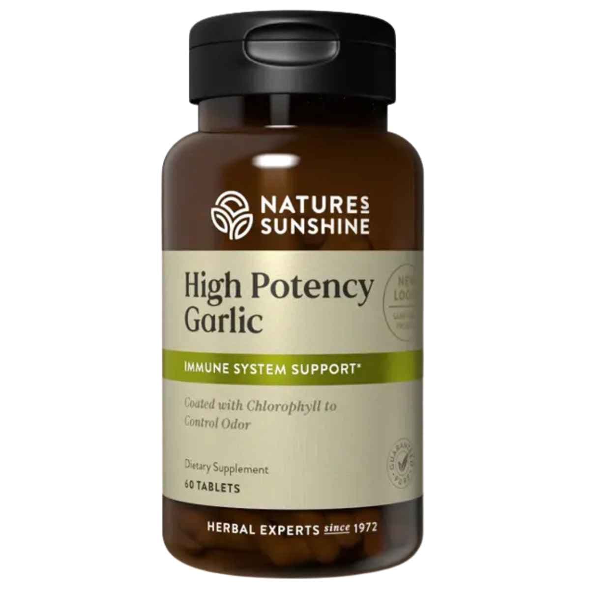 Frasco de suplemento Nature's Sunshine Ajo de Alta Potencia 60 tabletas