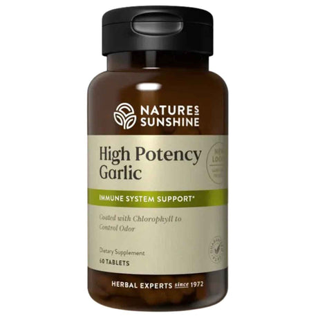 Frasco de suplemento Nature's Sunshine Ajo de Alta Potencia 60 tabletas