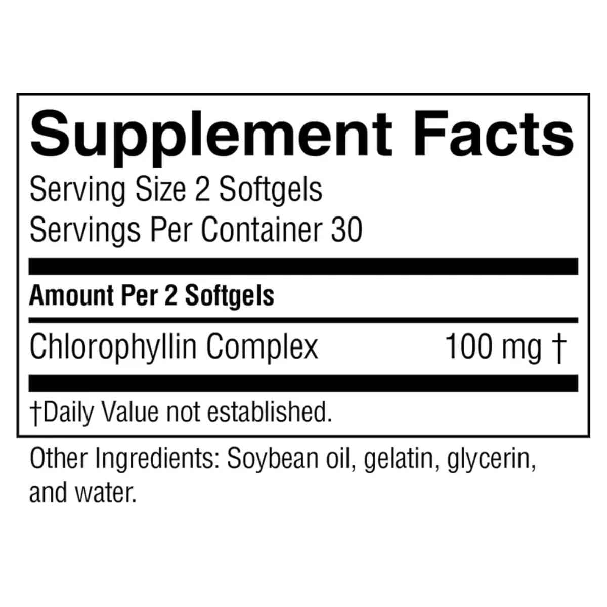 Tabla nutricional del suplemento Nature's Sunshine Clorofila 60 cápsulas blandas