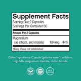 Tabla nutricional del suplemento complejo de magnesio Nature’s Sunshine con información de ingredientes y cantidad por porción