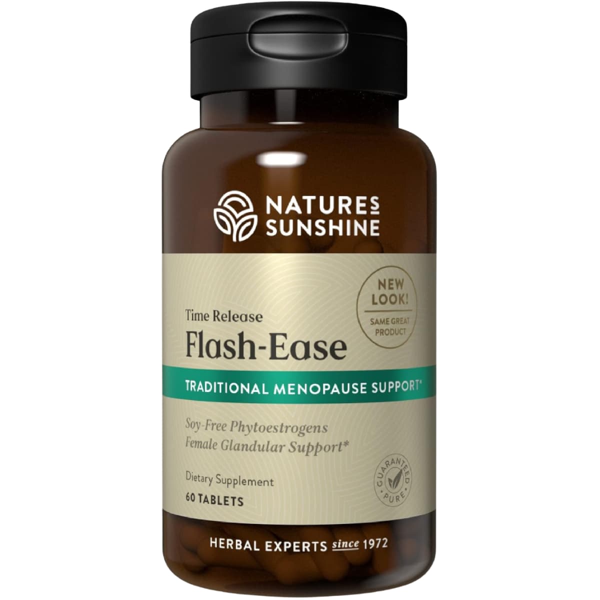 Frasco frontal de Nature's Sunshine Flash-Ease 60 tabletas.