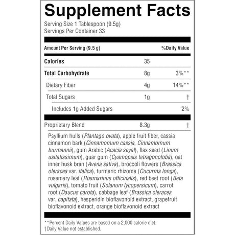 Tabla nutricional del suplemento Nature's Sunshine Loclo Fibras y Vegetales 316g