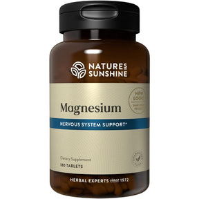 Frasco frontal de Nature's Sunshine magnesio 250 mg por tableta, 180 tabletas