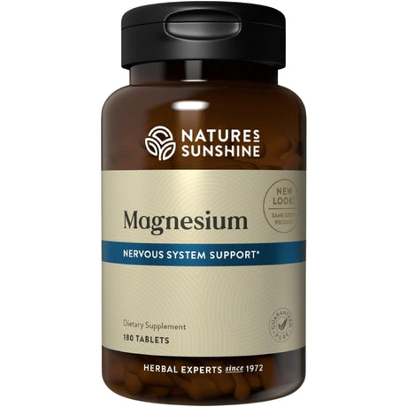 Frasco frontal de Nature's Sunshine magnesio 250 mg por tableta, 180 tabletas