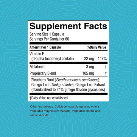 Tabla nutricional del suplemento Nature's Sunshine Melatonina Extra 60 cápsulas