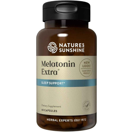 Frasco de suplemento Nature's Sunshine Melatonina Extra 60 cápsulas