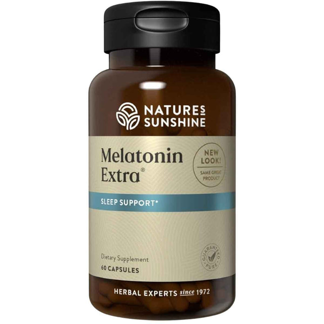 Frasco de suplemento Nature's Sunshine Melatonina Extra 60 cápsulas