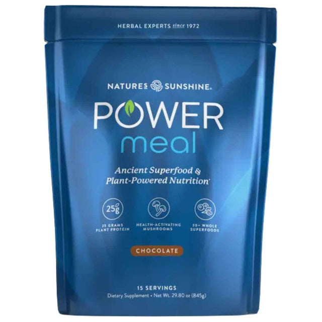 Envase de Nature’s Sunshine Power Meal proteína vegetal en polvo sabor chocolate
