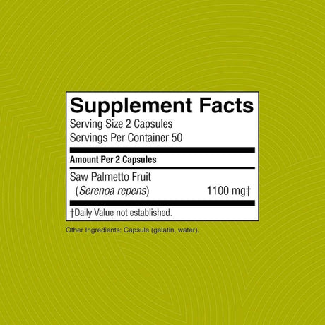 Tabla nutricional del suplemento Nature's Sunshine Saw Palmetto 100 cápsulas