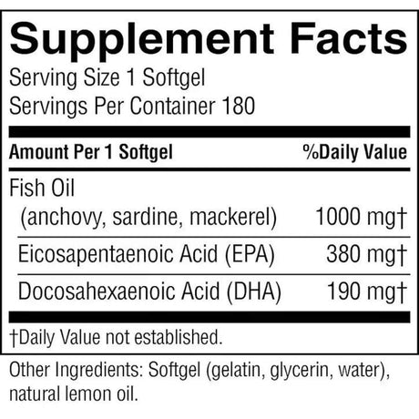 Etiqueta nutricional de Nature’s Sunshine Super Omega 3 EPA con aceite de pescado, EPA y DHA
