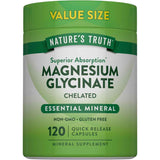 Frasco frontal de Nature’s Truth glicinato de magnesio, presentación de 120 cápsulas