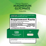 Etiqueta posterior de Nature’s Truth glicinato de magnesio, presentación de 120 cápsulas