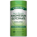 Frasco frontal de Nature’s Truth glicinato de magnesio, presentación de 60 cápsulas