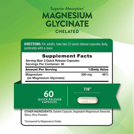 Etiqueta posterior de Nature’s Truth glicinato de magnesio, presentación de 60 cápsulas
