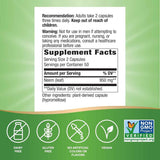 Tabla nutricional del suplemento Nature's Way Hoja de Neem 100 cápsulas veganas