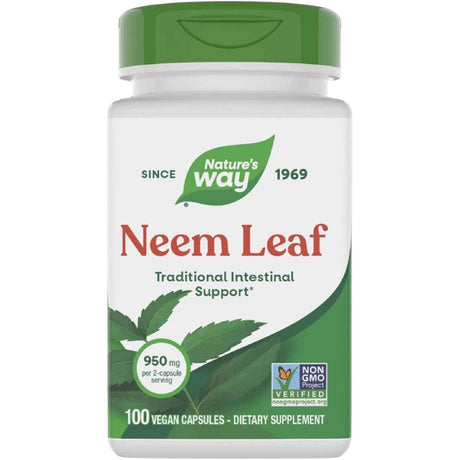 Frasco de suplemento Nature's Way Hoja de Neem 100 cápsulas veganas