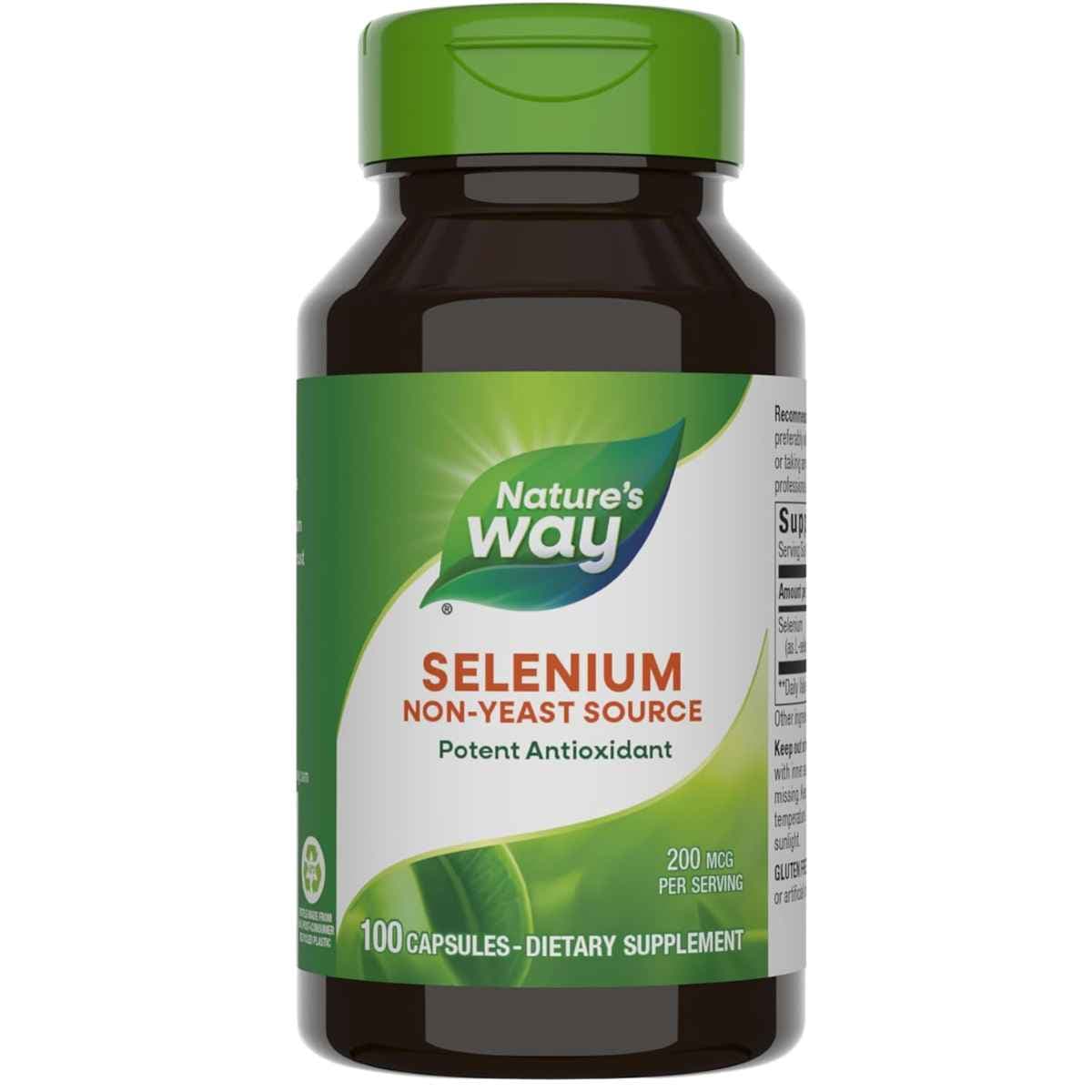 Frasco de suplemento Nature's Way Selenio (como L-Selenometionina) 200 mcg - 100 Cápsulas