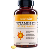 Frasco de suplemento NatureWise Vitamina D3 2000 IU 360 cápsulas blandas