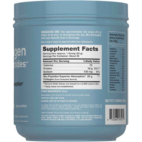 Información del suplemento ampliada NeoCell colágeno Bio-Peptides en polvo sin sabor 20 oz