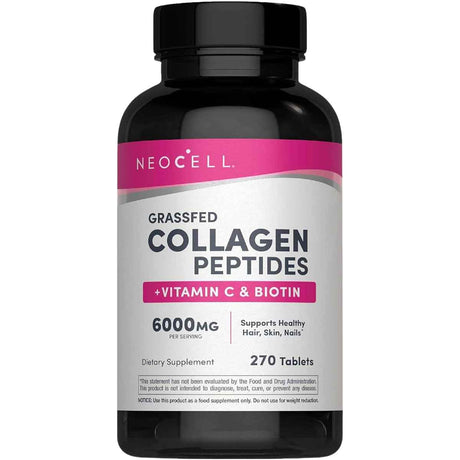 Frasco de suplemento NeoCell Colágeno Hidrolizado con Vitamina C y Biotina 6000 mg 270 tabletas
