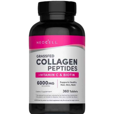 Frasco de suplemento NeoCell Super Collagen + Vitamina C y Biotina 360 Tabletas