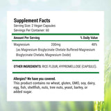 Tabla nutricional del glicinato de magnesio quelado Nested Naturals con información de porción e ingredientes