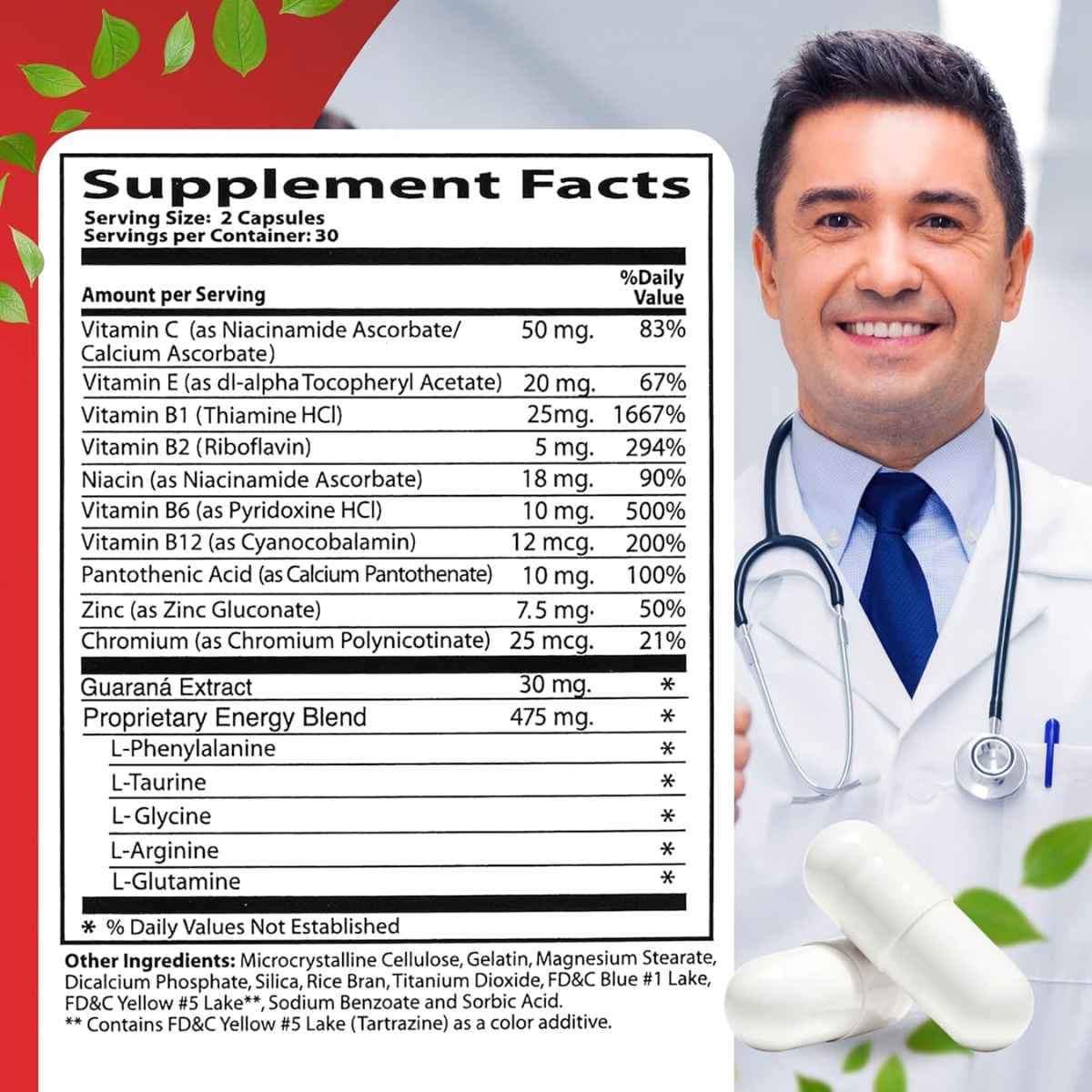 Tabla nutricional del suplemento Neurobion Energía 60 cápsulas