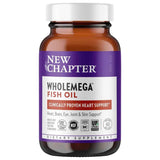 Frasco frontal de New Chapter Wholemega aceite de salmón de 60 cápsulas blandas.