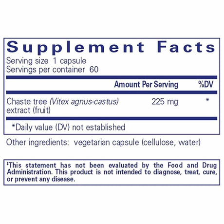 ingredientes y porciones de Pure Encapsulations Vitex - 60 Cápsulas Vegetarianas