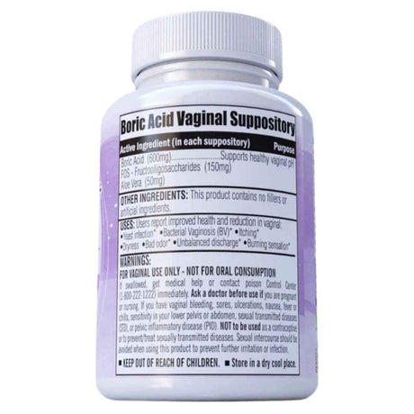 Tabla nutricional del suplemento N'MORE Ácido Bórico Plus 600 mg 30 supositorios vaginales