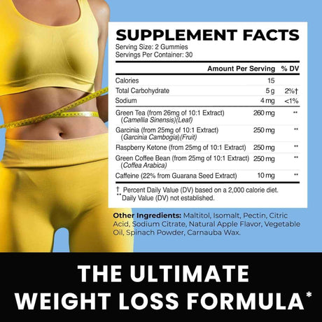 Tabla nutricional del suplemento Nobi Nutrition Garcinia Cambogia Manzana 60 gomitas