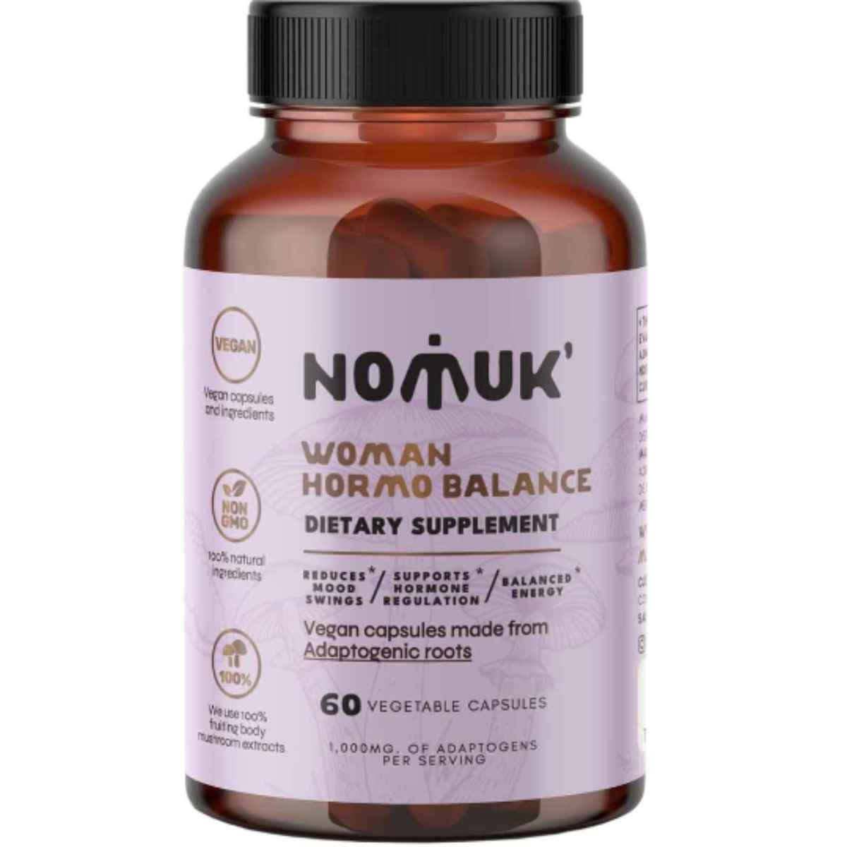 Frasco de suplemento Nomuk' Balance Hormonal para la Mujer 60 Cápsulas
