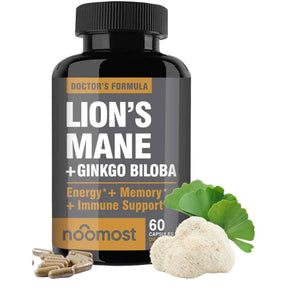 Frasco de suplemento Noomost Extracto de Melena de León y Ginkgo Biloba 60 cápsulas