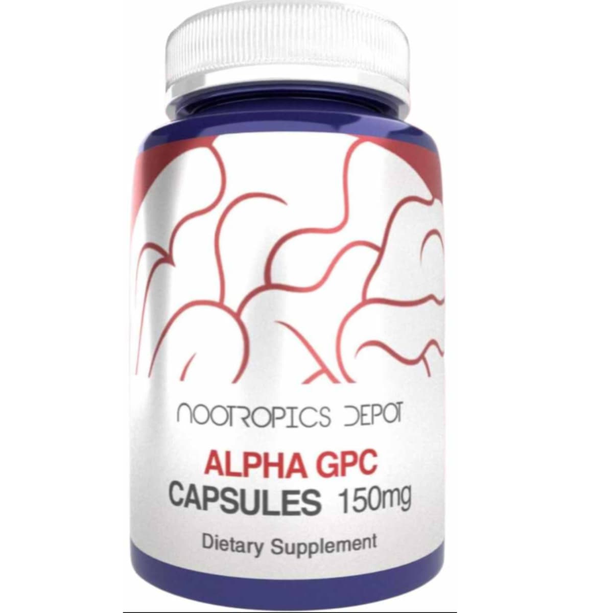 Frasco de suplemento Nootropics Depot Alpha GPC 150 mg 180 cápsulas