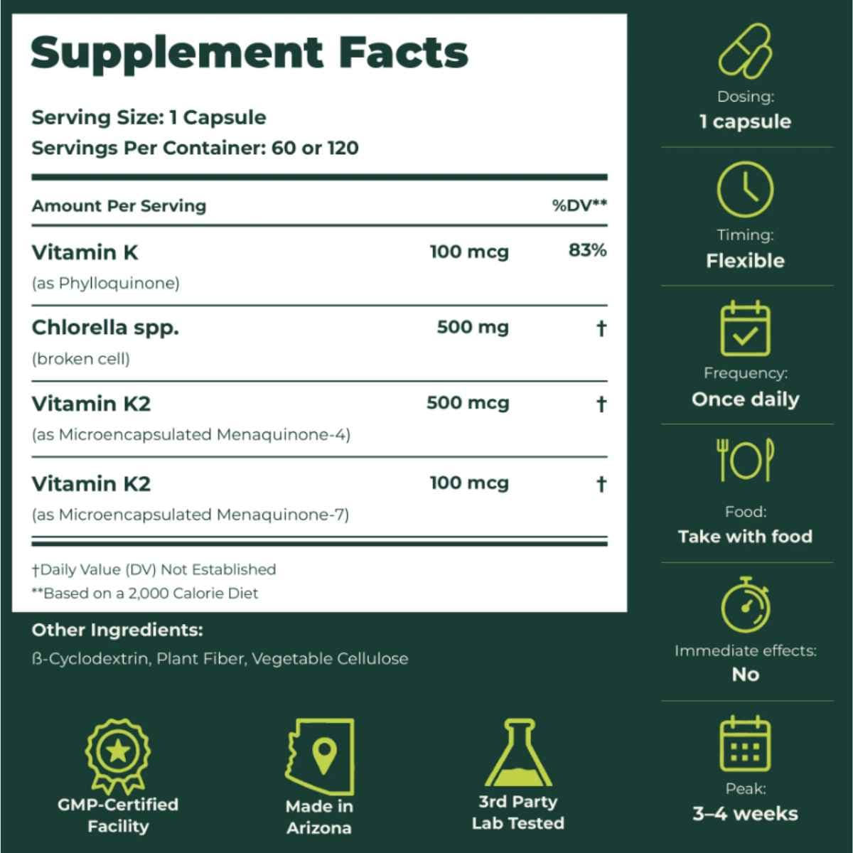 Infini-K tabla nutricional 60 cápsulas
