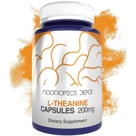 Frasco de suplemento Nootropics Depot L-Teanina 200 mg 90 cápsulas