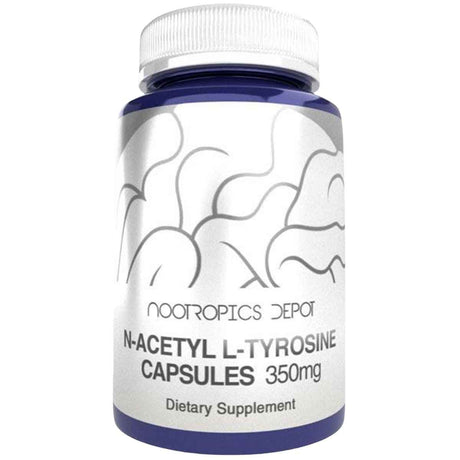 Frasco de suplemento Nootropics Depot N-Acetyl L-Tyrosine 120 cápsulas