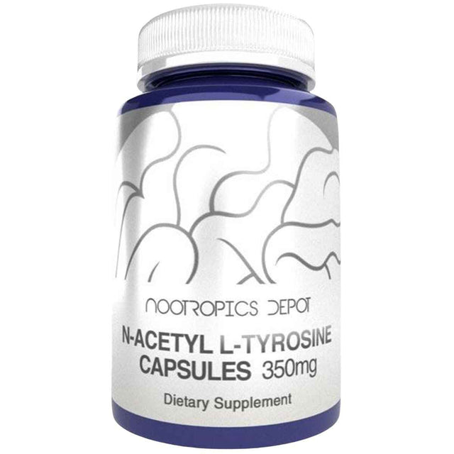Frasco de suplemento Nootropics Depot N-Acetyl L-Tyrosine 120 cápsulas