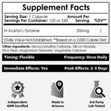 Tabla nutricional del suplemento Nootropics Depot N-Acetyl L-Tyrosine 240 cápsulas