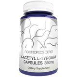 Frasco de suplemento Nootropics Depot N-Acetyl L-Tyrosine 240 cápsulas