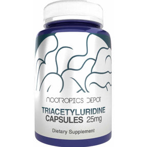 Frasco de suplemento Nootropics Depot Triacetiluridina 25 mg 180 cápsulas