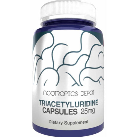 Frasco de suplemento Nootropics Depot Triacetiluridina 25 mg 180 cápsulas