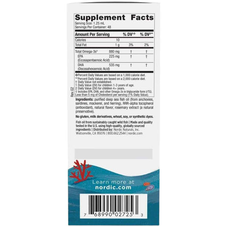 Tabla nutricional del suplemento Nordic Naturals Children's DHA Xtra Berry Punch 60 mL